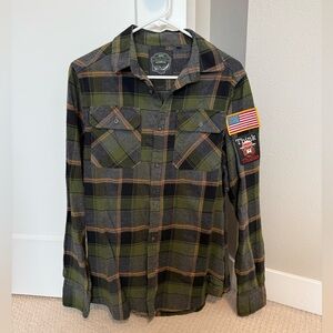 Angry Minnow Clothing Co. Plaid Button-Up Flannel Shirt, Unisex Smoky the Bear